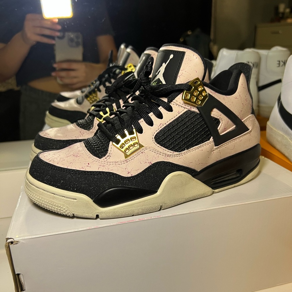Jordan 4 Retro Pink and Black with Gold Accents